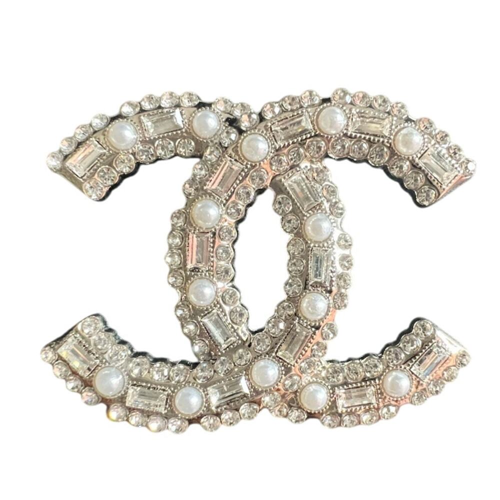 Chanel Vintage Silver Pearl and Multi Crystal CC Brooch Autumn 1995 (CCXX018)